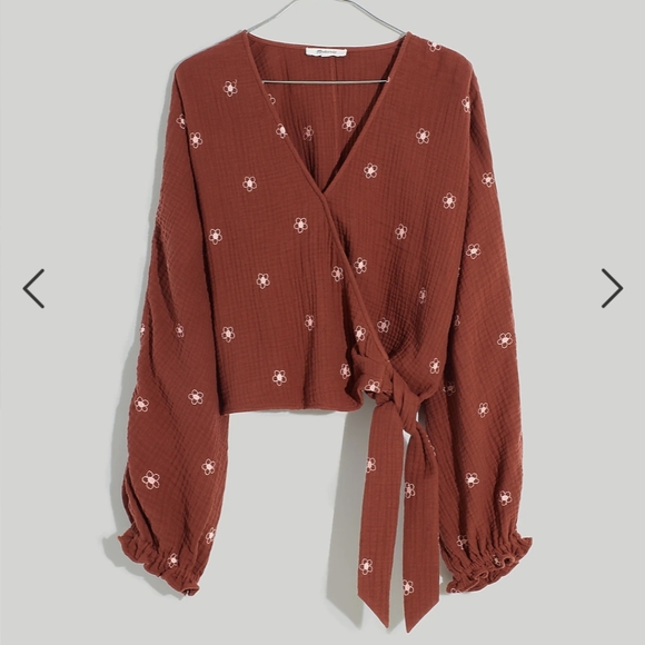 Sold on M! Madewell Lightspun Maira Flower Embroidered Tie Wrap Top - Picture 3 of 16